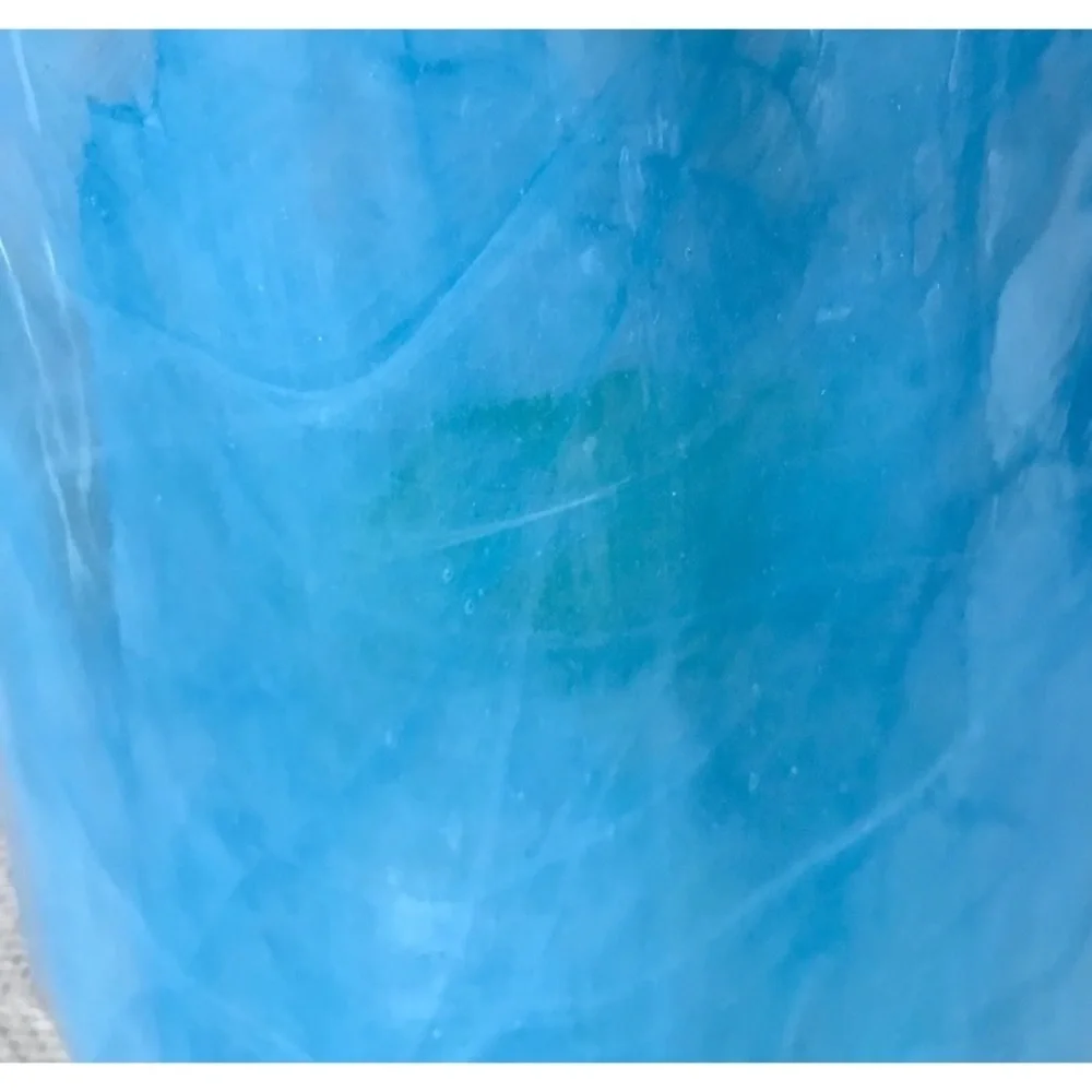Blue Ripple Swirl Art Glass Vase Scalloped Asymmetrical Rim Beach Coastal Ocean